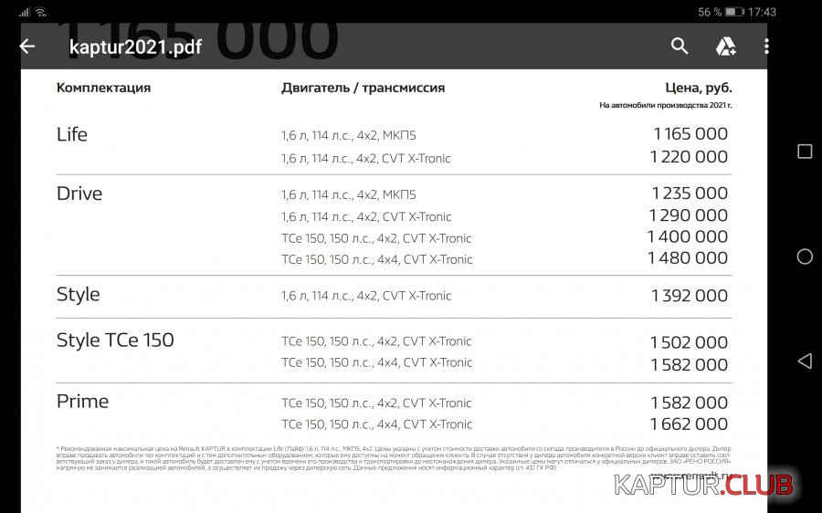 Screenshot_20210615_174332_com.google.android.apps.docs.jpg | Рено Каптур Клуб Россия | Форум KAPTUR.SU